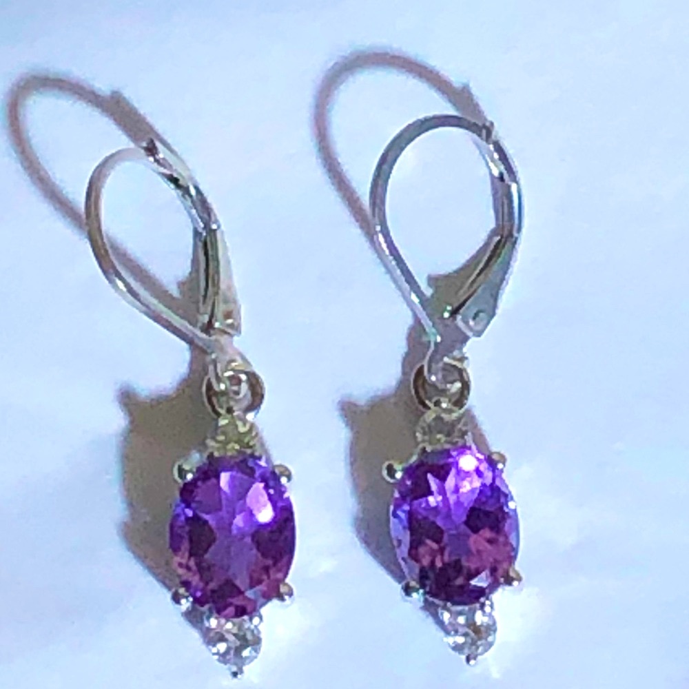 Amethyst Topaz Tear Drop Earrings .925K Sterling Silver Statement